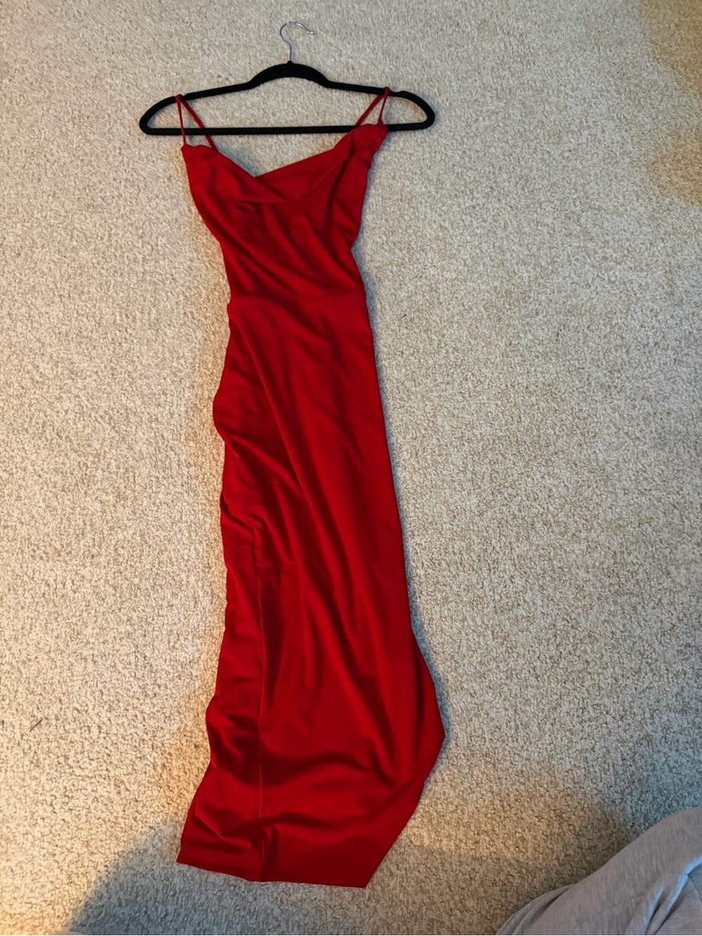 Nookie Red Satin Maxi Slip Dress with Spaghetti Straps